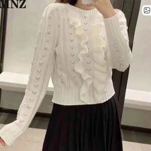Elegant White Ruffled Sweater